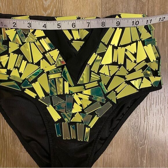 Glamour dance costume green broken glass two-piece rhinestone embellishment SA - Picture 11 of 14